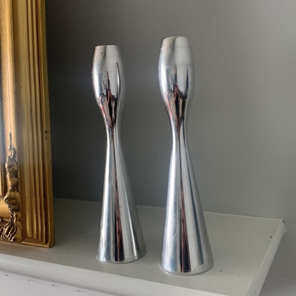 Nambe studio 1994 set of two Candle Sticks #26 vintage MCM modern metal - Picture 3 of 6